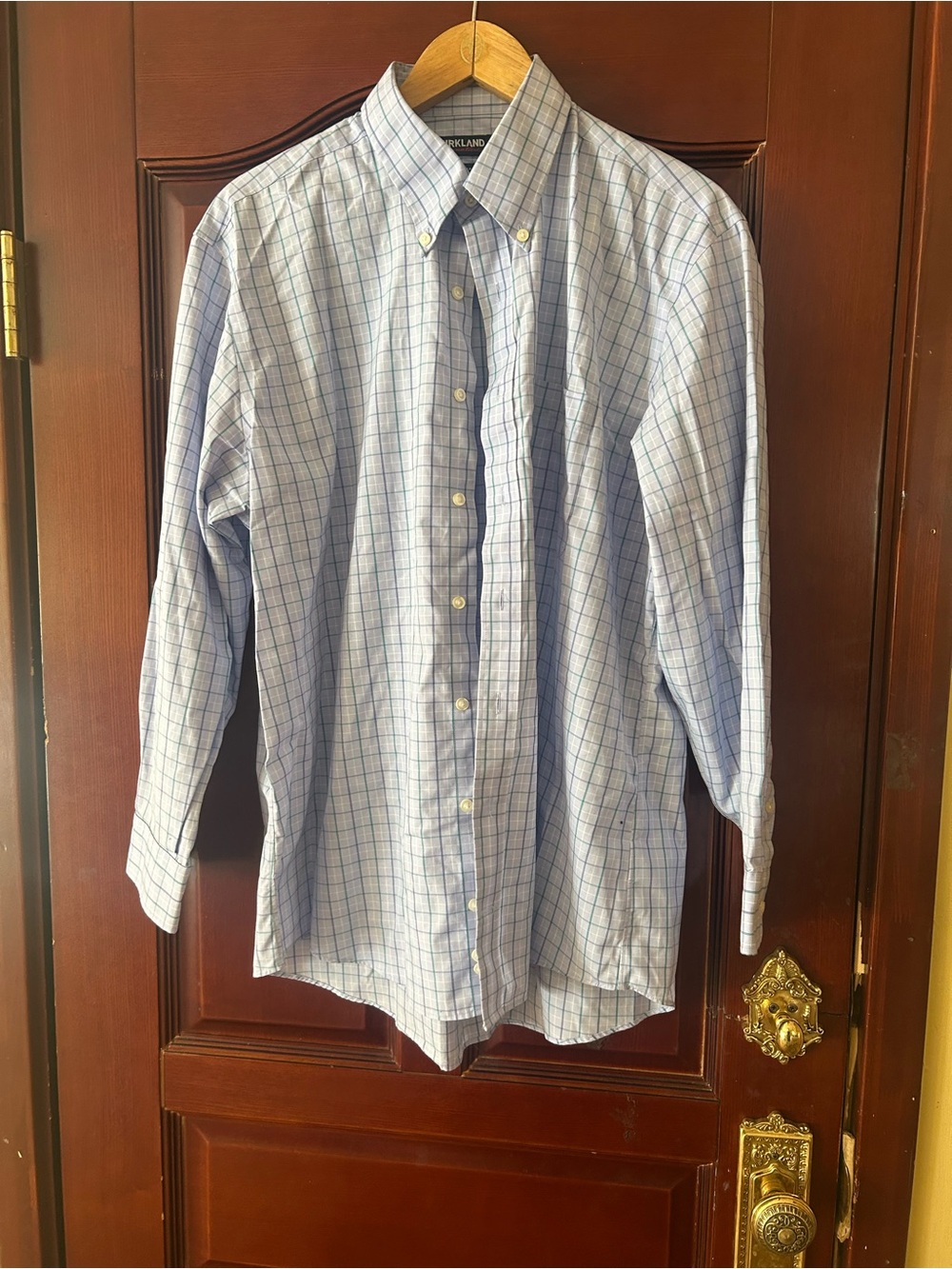 Kirkland Signature Light Blue Windowpane Button-Down Shirt